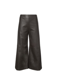 Темно-коричневые кожаные брюки-кюлоты от Adam Lippes