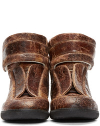 Мужские темно-коричневые кожаные высокие кеды от Maison Margiela