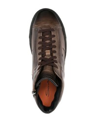 Мужские темно-коричневые кожаные высокие кеды от Santoni