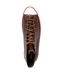 Мужские темно-коричневые кожаные высокие кеды от Converse