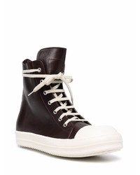 Мужские темно-коричневые кожаные высокие кеды от Rick Owens