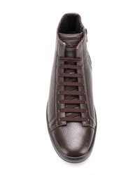 Мужские темно-коричневые кожаные высокие кеды от Santoni