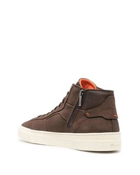 Мужские темно-коричневые кожаные высокие кеды от Santoni