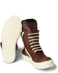 Мужские темно-коричневые кожаные высокие кеды от Rick Owens