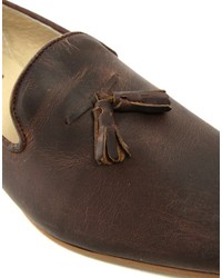 Темно-коричневые кожаные лоферы с кисточками от Asos