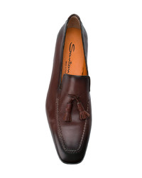 Темно-коричневые кожаные лоферы с кисточками от Santoni