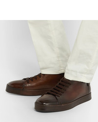 Мужские темно-коричневые кожаные низкие кеды от Santoni