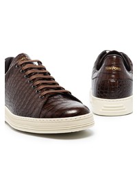 Мужские темно-коричневые кожаные низкие кеды от Tom Ford