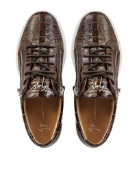 Мужские темно-коричневые кожаные низкие кеды от Giuseppe Zanotti