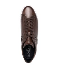 Мужские темно-коричневые кожаные низкие кеды от Hogan