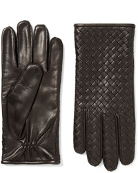 Мужские темно-коричневые кожаные перчатки от Bottega Veneta