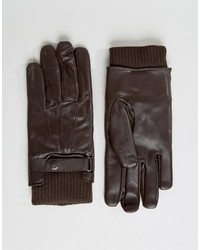 Мужские темно-коричневые кожаные перчатки от French Connection