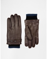 Мужские темно-коричневые кожаные перчатки от Ted Baker