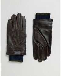 Мужские темно-коричневые кожаные перчатки от Ted Baker