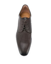Темно-коричневые кожаные плетеные туфли дерби от BOSS