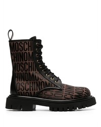 Мужские темно-коричневые кожаные повседневные ботинки с принтом от Moschino