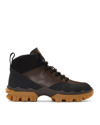 Мужские темно-коричневые кожаные рабочие ботинки от Moncler