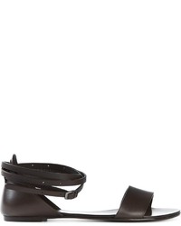 Темно-коричневые кожаные сандалии на плоской подошве от Aspesi