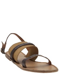 Темно-коричневые кожаные сандалии на плоской подошве
