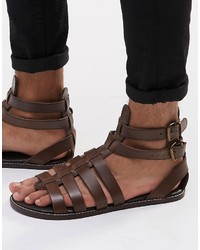 Мужские темно-коричневые кожаные сандалии от Asos