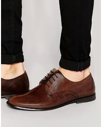 Темно-коричневые кожаные туфли дерби от Asos