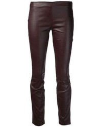 Темно-коричневые кожаные узкие брюки