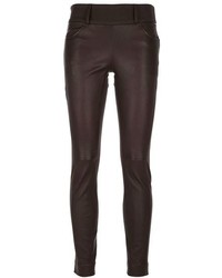 Темно-коричневые кожаные узкие брюки от Brunello Cucinelli