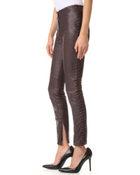 Темно-коричневые кожаные узкие брюки от Just Cavalli