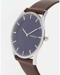 Мужские темно-коричневые кожаные часы от Skagen