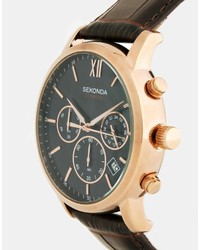 Мужские темно-коричневые кожаные часы от Sekonda
