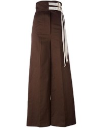 Темно-коричневые льняные широкие брюки от Marni