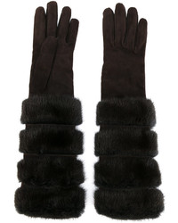Темно-коричневые меховые длинные перчатки от Loro Piana
