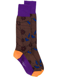 Женские темно-коричневые носки с цветочным принтом от Marni