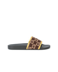 Мужские темно-коричневые сандалии из плотной ткани с принтом от Gucci