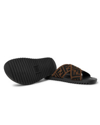 Мужские темно-коричневые сандалии из плотной ткани с принтом от Fendi