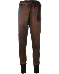 Женские темно-коричневые шелковые брюки-галифе с принтом от Ann Demeulemeester
