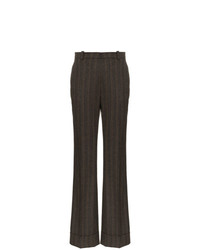 Темно-коричневые шерстяные брюки-клеш в вертикальную полоску от Etro