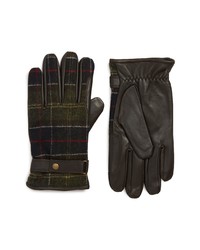 Темно-коричневые шерстяные перчатки в шотландскую клетку