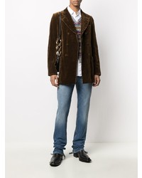 Мужской темно-коричневый бархатный двубортный пиджак от Gucci