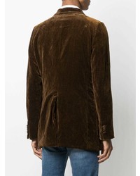 Мужской темно-коричневый бархатный двубортный пиджак от Gucci