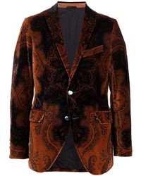 Мужской темно-коричневый бархатный пиджак с "огурцами" от Etro