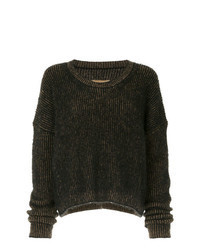 Темно-коричневый вязаный свободный свитер