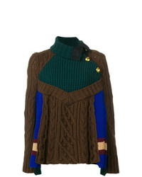 Темно-коричневый вязаный свободный свитер от Sacai