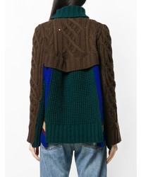Темно-коричневый вязаный свободный свитер от Sacai
