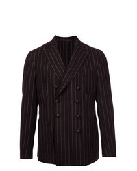 Темно-коричневый двубортный пиджак в вертикальную полоску
