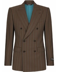 Мужской темно-коричневый двубортный пиджак в вертикальную полоску от Dolce & Gabbana