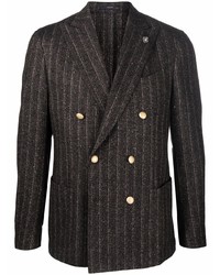 Мужской темно-коричневый двубортный пиджак в вертикальную полоску от Lardini