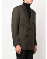 Мужской темно-коричневый двубортный пиджак в вертикальную полоску от Tom Ford