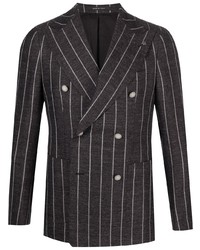 Мужской темно-коричневый двубортный пиджак в вертикальную полоску от Tagliatore