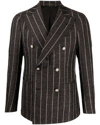 Мужской темно-коричневый двубортный пиджак в вертикальную полоску от Tagliatore